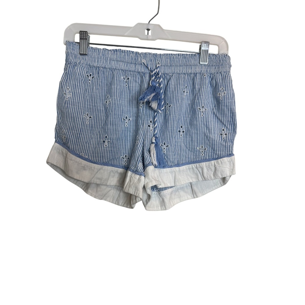 Anthropologie Shorts Womens XS Petite Blue White Striped Embroidered Tassel Boho